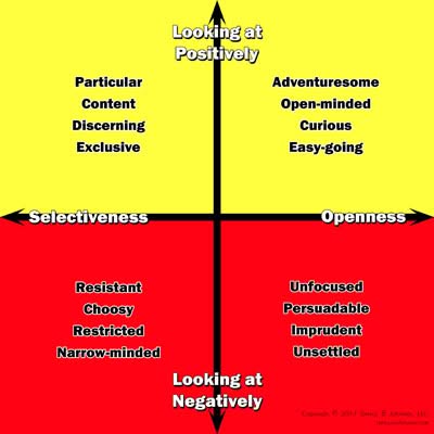 Selectiveness is the positive opposite of the openness personality trait.